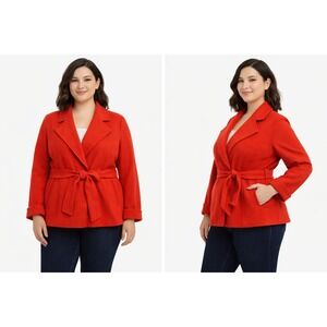 Jones New York Womens Wrap Coat Jacket XL Red Wool Blend Belted Classic Elegant